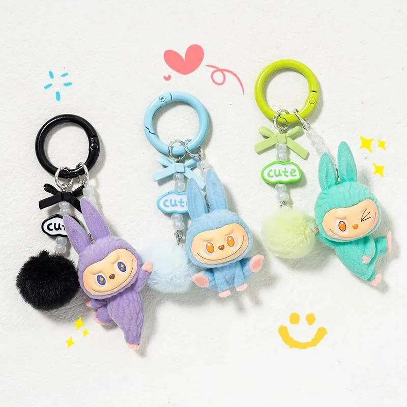 Kawaii Labubu porte-clés vêtements accessoires figurines d'anime porte-clés poupée modèle mignon Collection sac pendentif jouet fille cadeau d'anniversaire